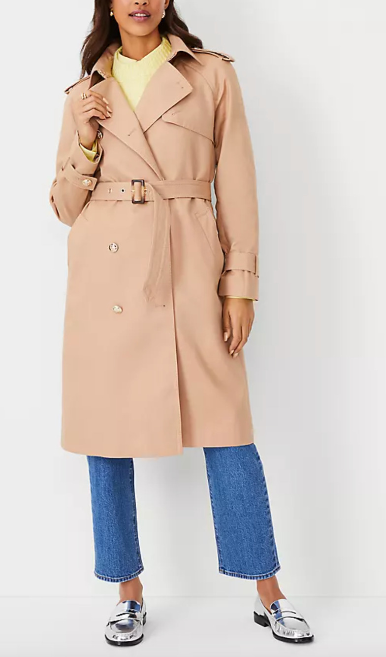 NEW ANN TAYLOR CAFE AU LAIT TWILL RAGLAN TRENCH COAT JACKET SIZE XL - Picture 2 of 8
